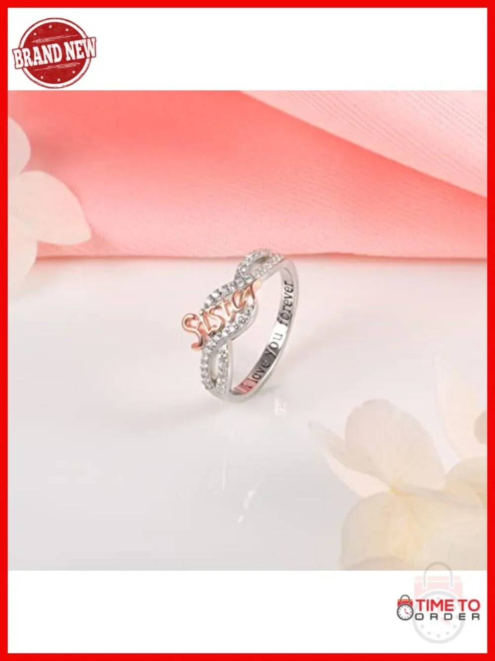 925 Sterling Silver Mom Ring Band with Cubic Zirconia Women Gift